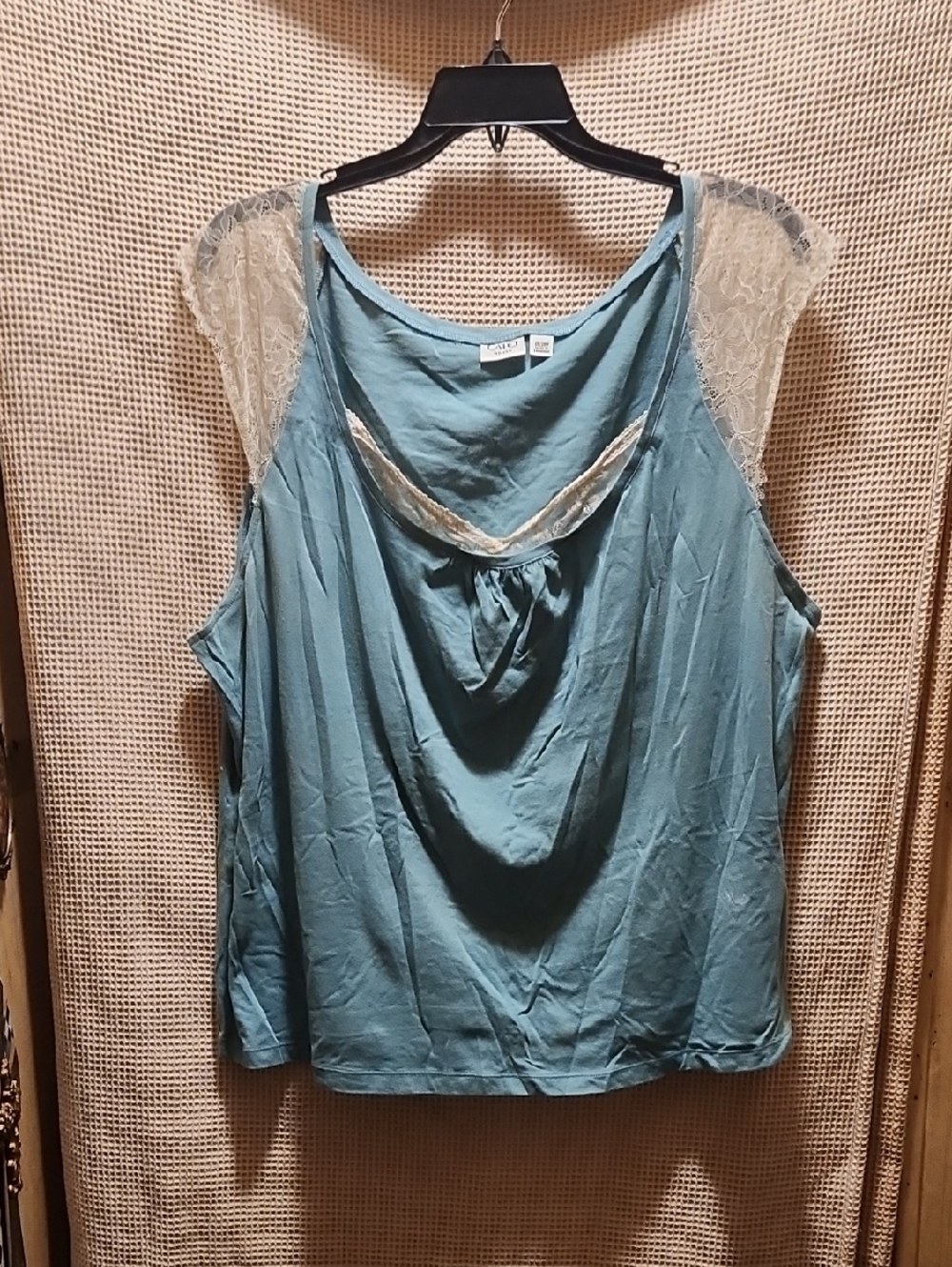Cato Teal Sleeveless Camisole with Cream Lace Trim